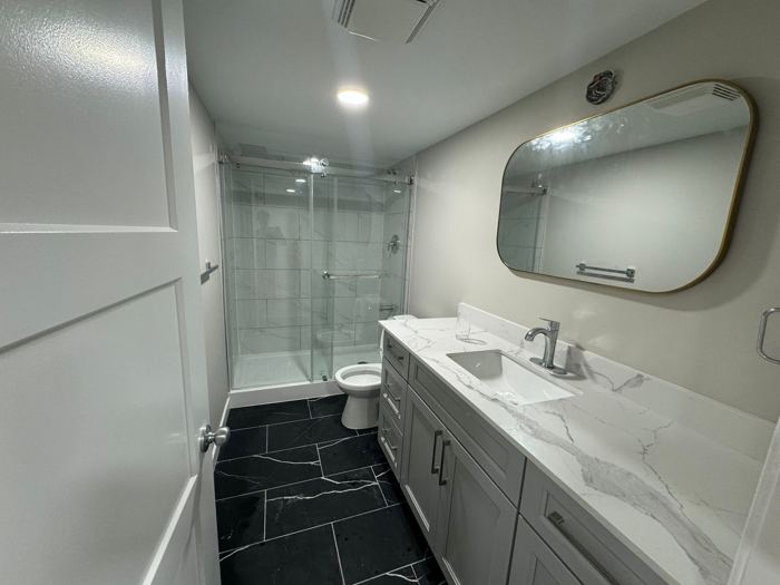 Basement bathroom - glass shower